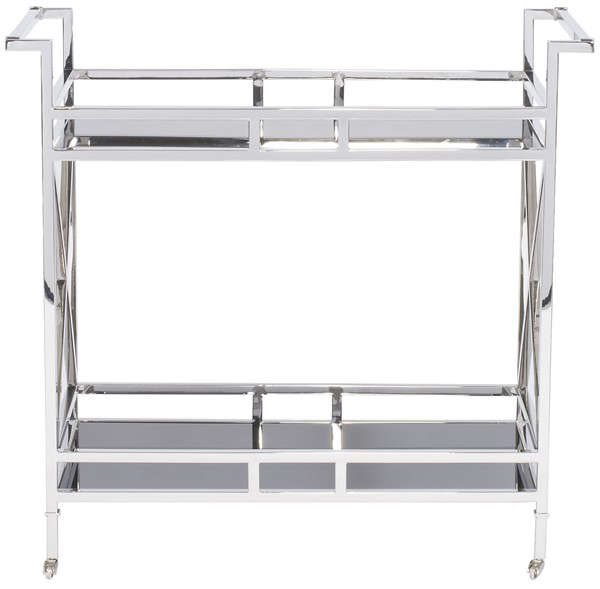 Flanigan Serving Cart W746s Our S Vanguard Furniture As Shown Finish Mirror Polished Stainless Steel Frame Black Glass Shelves